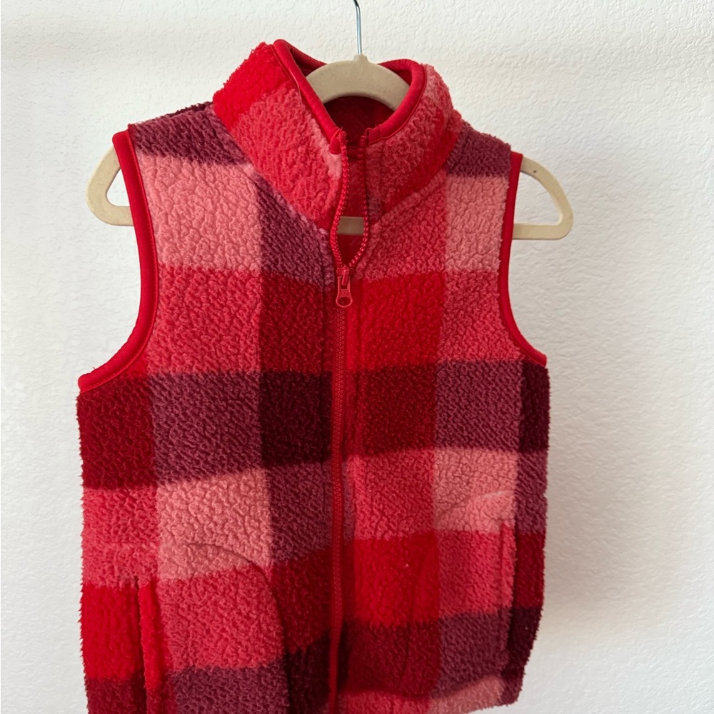 Old Navy Sherpa Vest, Red Buffalo Plaid, Size Small 6-7